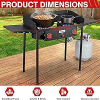 Vista 7 de Estufa de camping Bestfire de 2 quemadores con panel antiviento y estantes laterales, bolsa, botón de encendido automático, regulador, quemador de 2