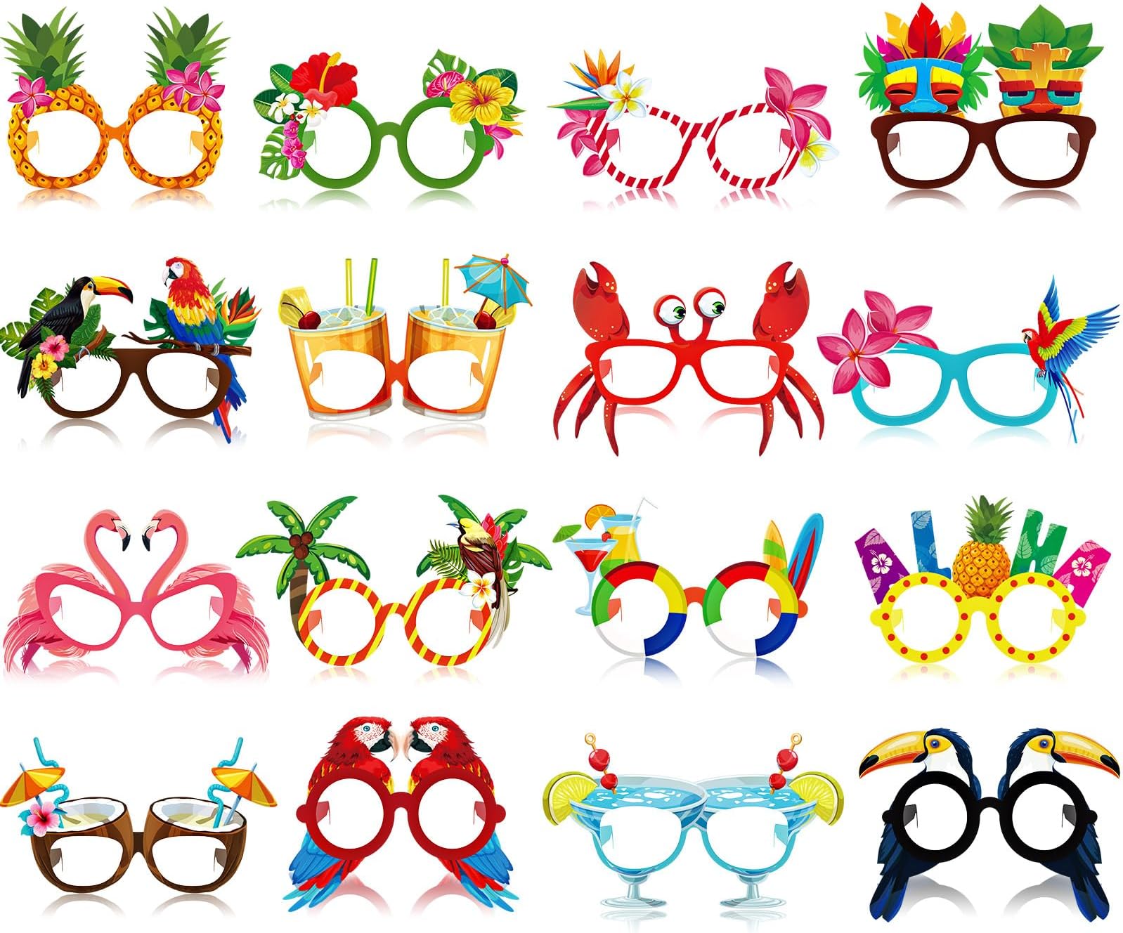 Zomiboo 32 Pack Beach Pool Party Eyeglasses Decor Summer Luau Paper Glasses Bulk Hawaiian Sunglasses Frame Tropical Pool Props Photo Booth Props for Summer Beach Luau Party Favor Birthday Supply Decor