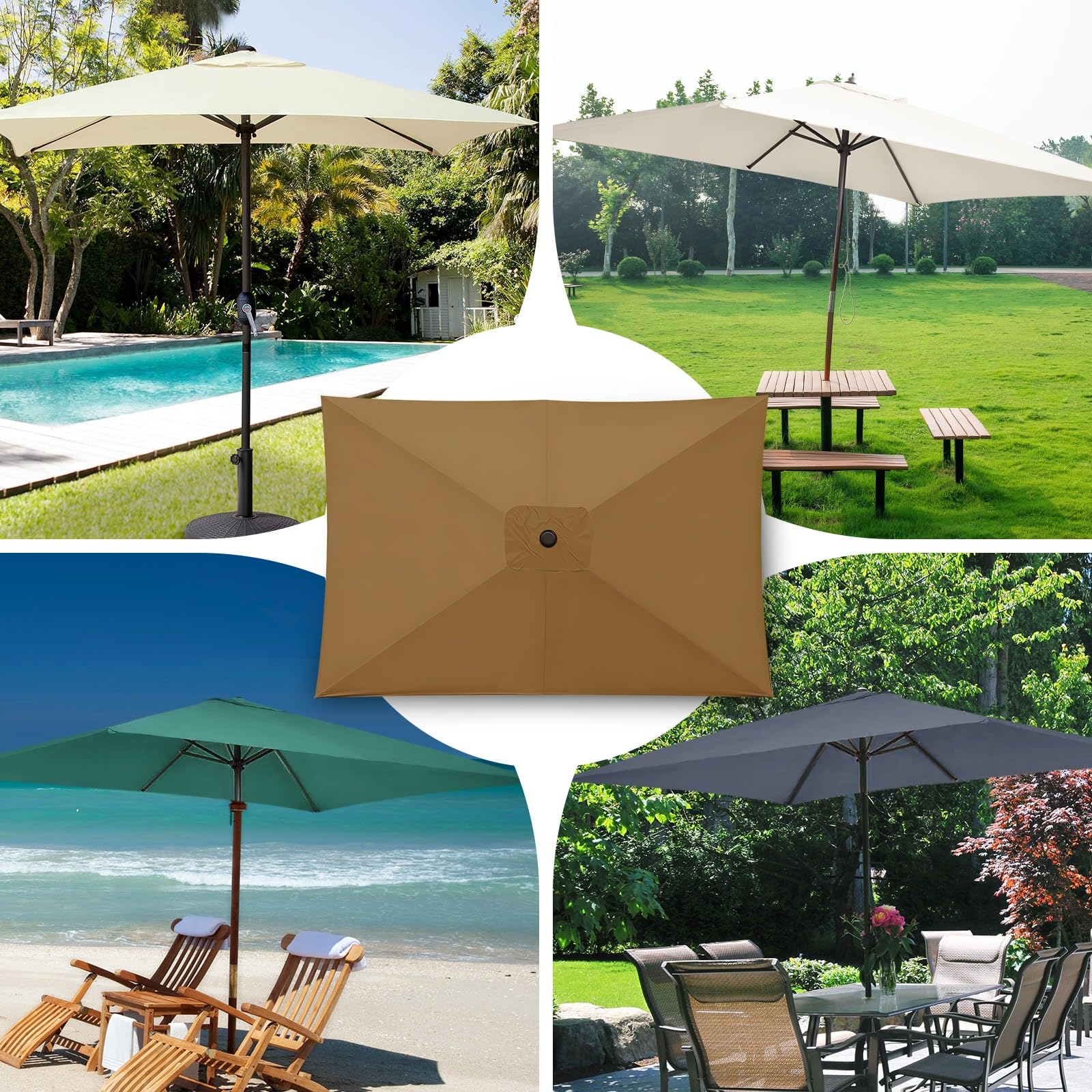 Toile de Rechange pour Parasol Rectangulaire, Toile de Parasol Rectangulaire 3 x 2 m, Tissu de Rechange pour Parasol de Jardin, Parasol de Terrasse, pour Plage, Piscine(Beige)