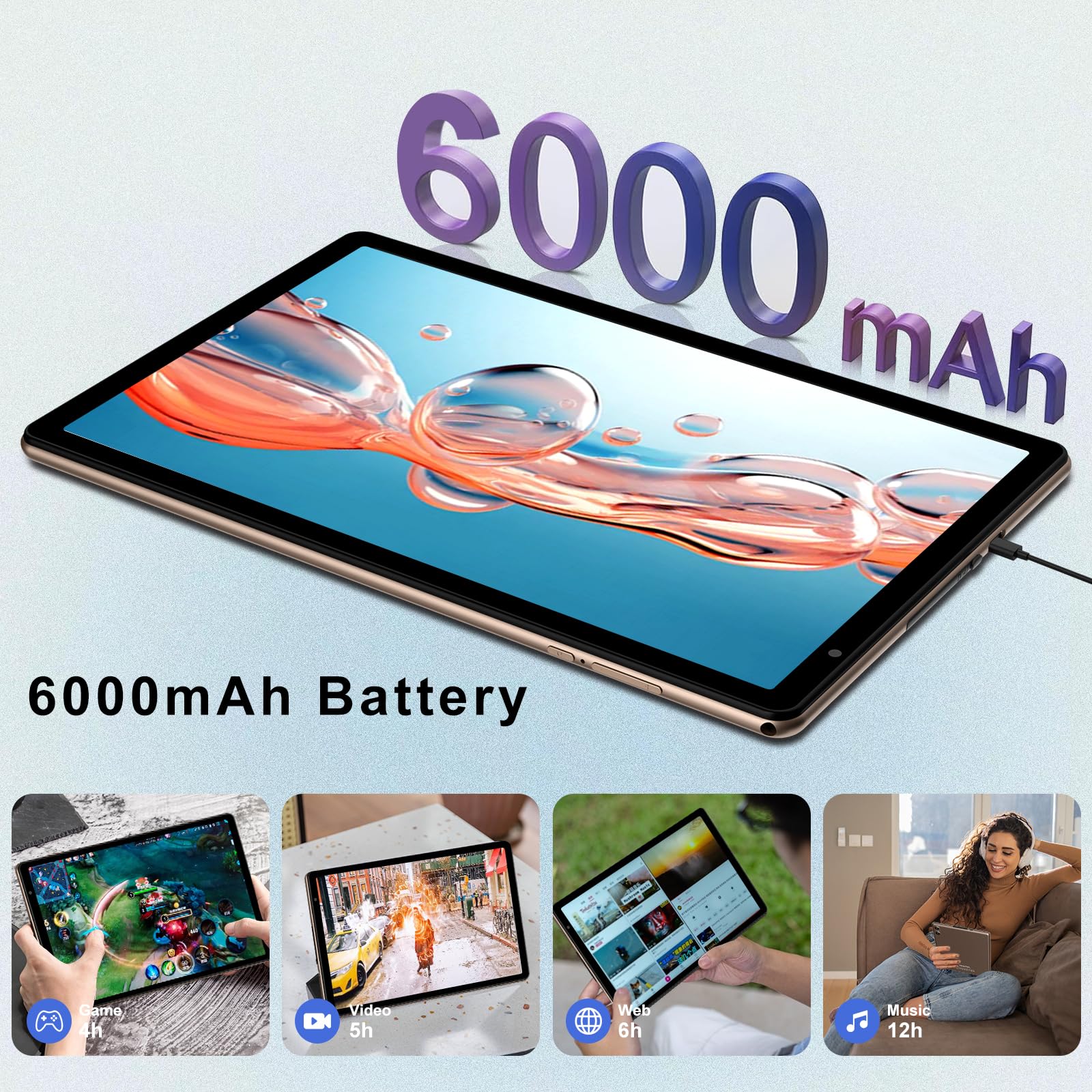 Tablet 10" Android 14 Octa-Core,20 GB RAM+128 GB ROM (TF 512 GB),5G WIFI 6丨6000mAh丨5MP+8MP丨Bluetooth5.0丨1280 * 800, Tablet with Klawiatura Mysz Złoto