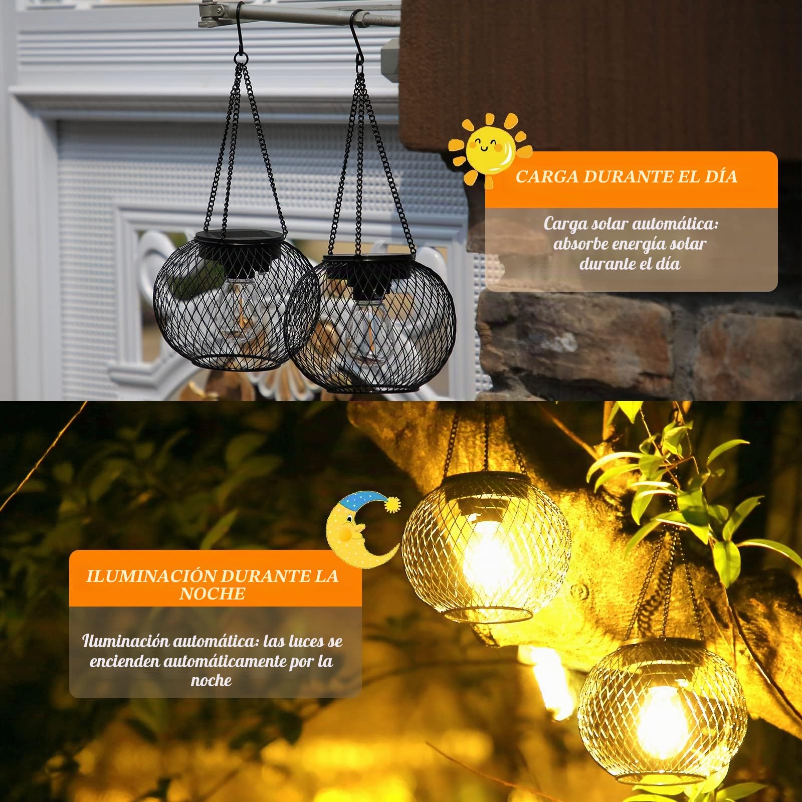 Farolillos Solares Exterior, Farolas Solares Exterior Colgantes 4 Piezas IP65 Impermeable Lamparas Solares Exterior de Metal Decorativa para Jardin, Acampar, Jardín, Terraza, Porch
