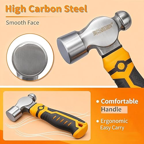Miniatura 3 de BOOSDEN Martillo de bola pequeño, 15 onzas, rechoncho, cabeza de acero de grano fino forjado, agarres de goma antideslizantes, martillo de joyería