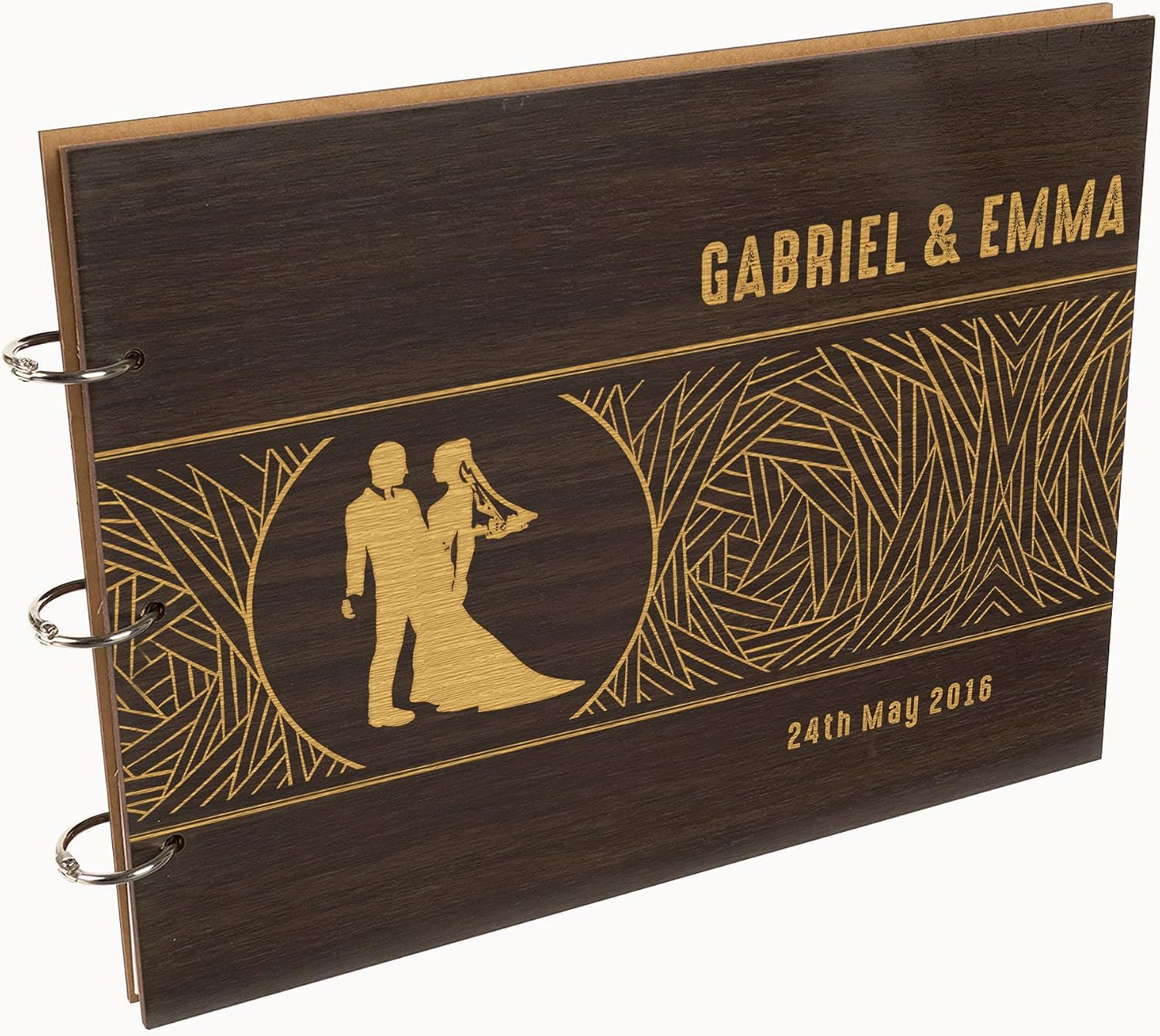 Darling Souvenir Personalized Engraved Laser Cut Wedding Guest Book Wooden Cover Sign-in Book Registry Guestbook Scrapbook-J8