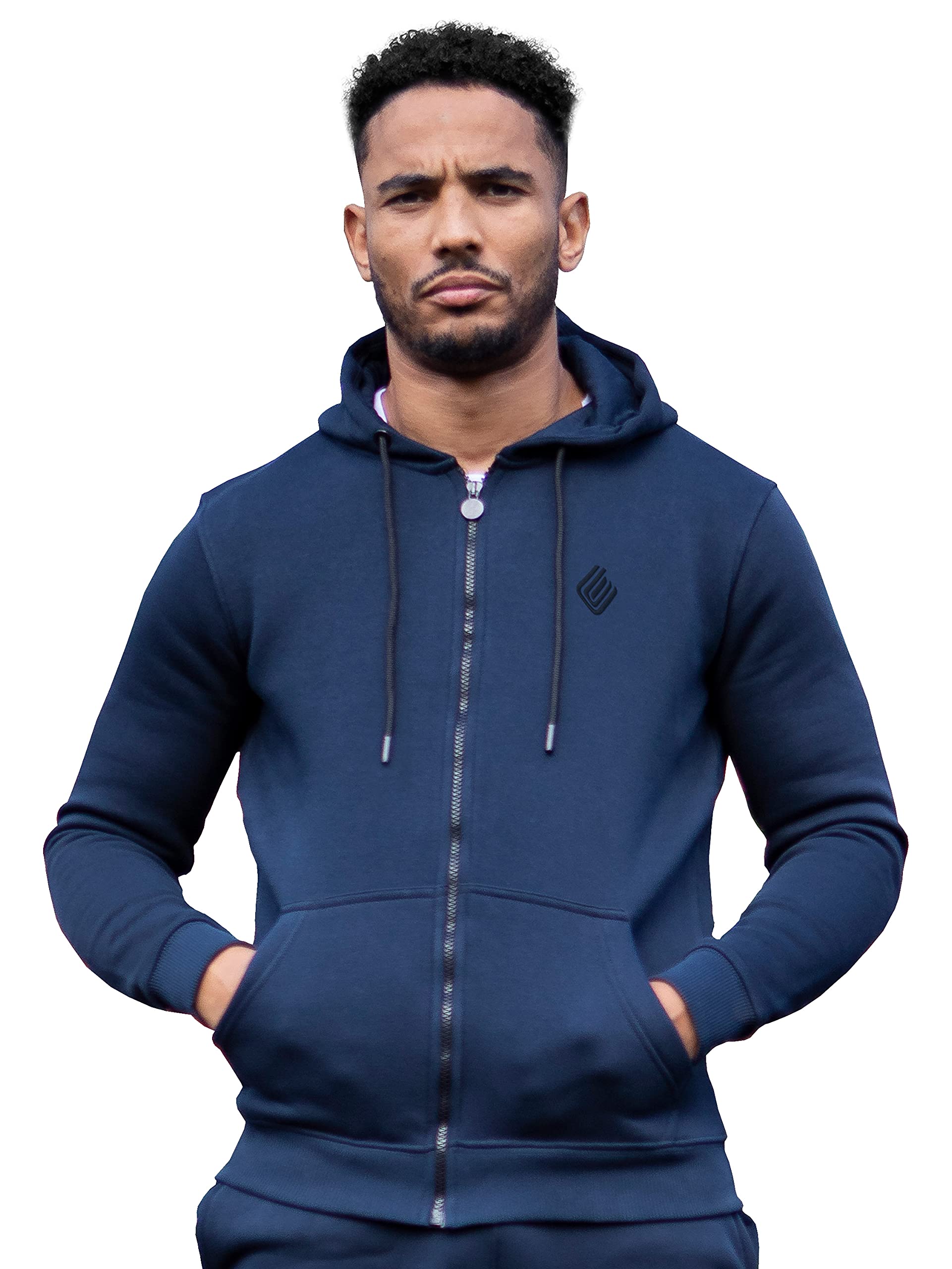 Ze Enzo Men's Navy Enzo Hoodies Zip Up Hooded Fleece Hoody Coat Winter Warm Jacket Track Top Xl