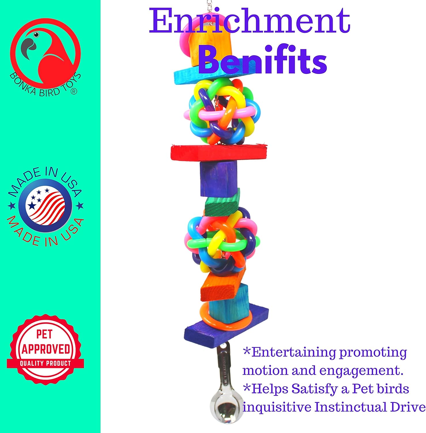 Bonka Bird Toys 1368 King Wibbly Large Bird Toy Medium Parrot Cage Toys Cages African Grey Conure Amazon