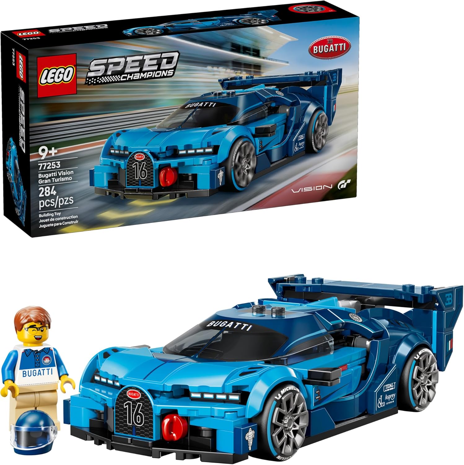 LEGO Speed Champions Bugatti Vision Gran Turismo Hyper Sports Car Building Toy for Kids & Gamers – Building Set W/Bugatti Driver Minifigure for Boys & Girls, Ages 9+ – Gift Idea for Birthdays – 77253