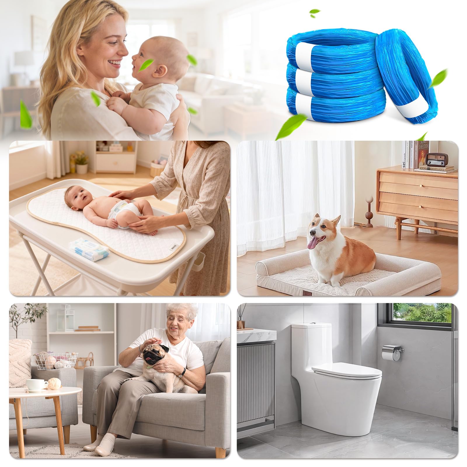 Lot de 18 cartouches de recharge pour poubelle à couches - Résistance d'étanchéité - 4,5 m - Résistance améliorée aux odeurs et durabilité - Compatible avec les poubelles à couches et les seaux à