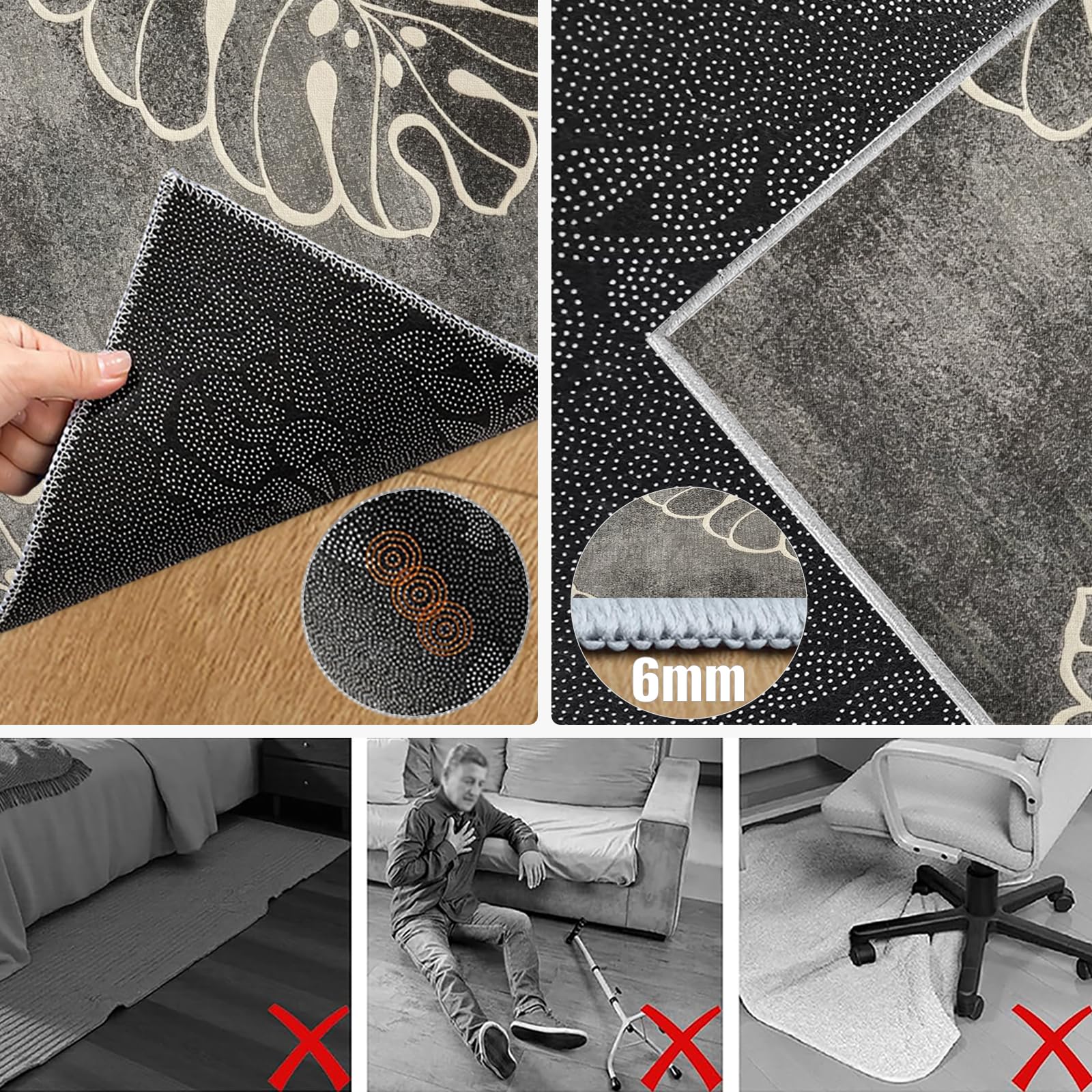 Tappeto Runner per Corridoio Antiscivolo Grigio 50x200cm