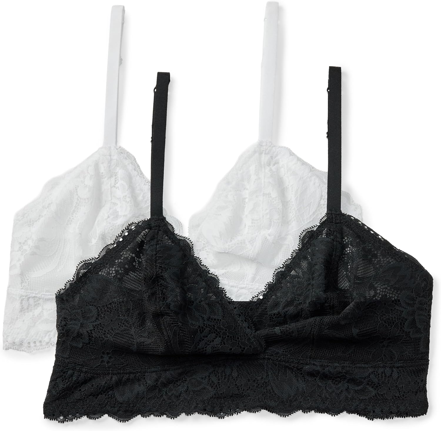 Amazon Essentials Women's Stretch Galloon Lace Unlined Longline Triangle Bralette, Pack of 2