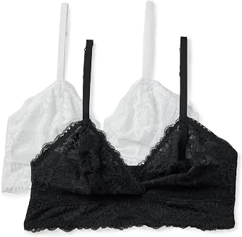 Amazon Essentials Womens Stretch Galloon Lace Unlined Triangle Bra, Wireless, Pack of 2