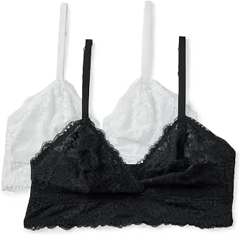 Amazon Essentials Women's Stretch Galloon Lace Unlined Triangle Bra, Wireless, Pack of 2