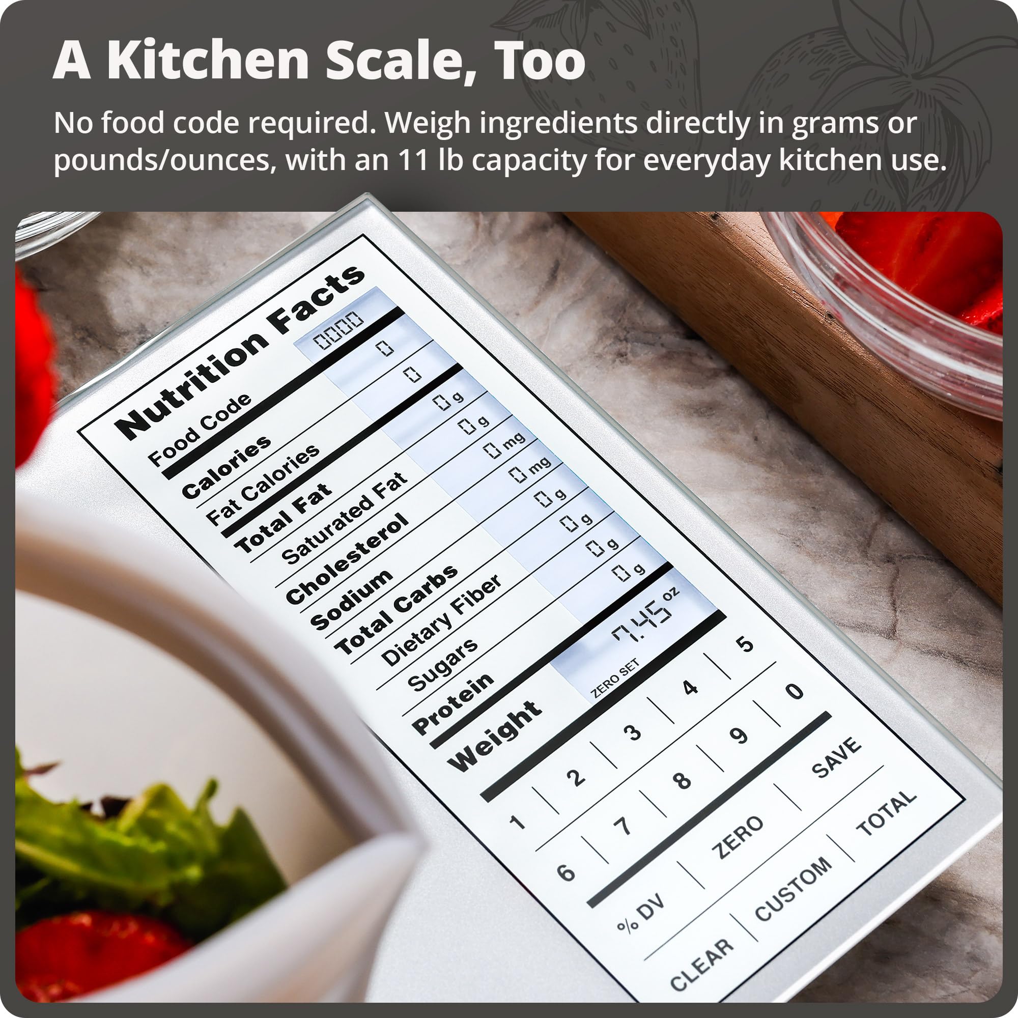 Greater Goods Food Scale with Nutrition Calculator, 2,000 Codes (Silver) — Amazon image 6