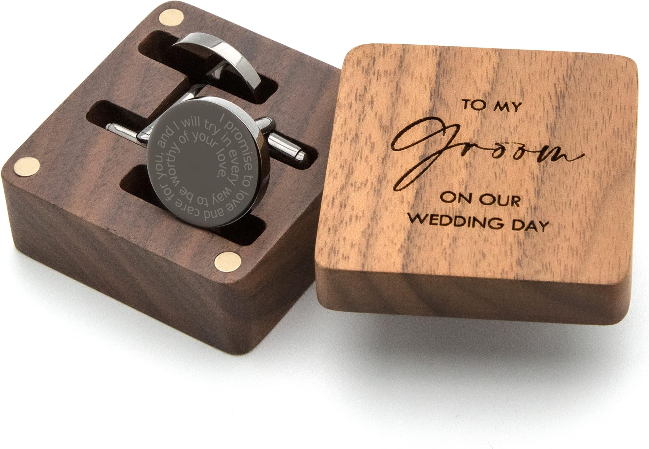 MUUJEECufflinks with Engraved Wood Gift Box