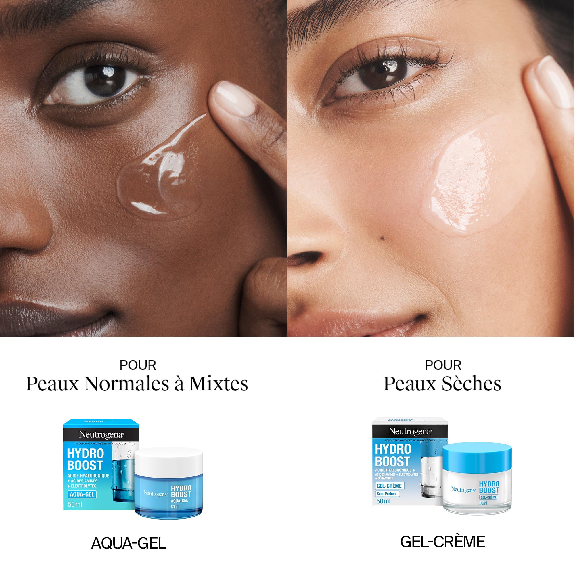 Neutrogena – Gel-Crème Hydro Boost (lot de 4 pots de 50 ml) – Crème hydratante pour les peaux sensibles à l'acide hyaluronique et tréhalose botanique – Gel hydratant pour un teint frais et éclatant