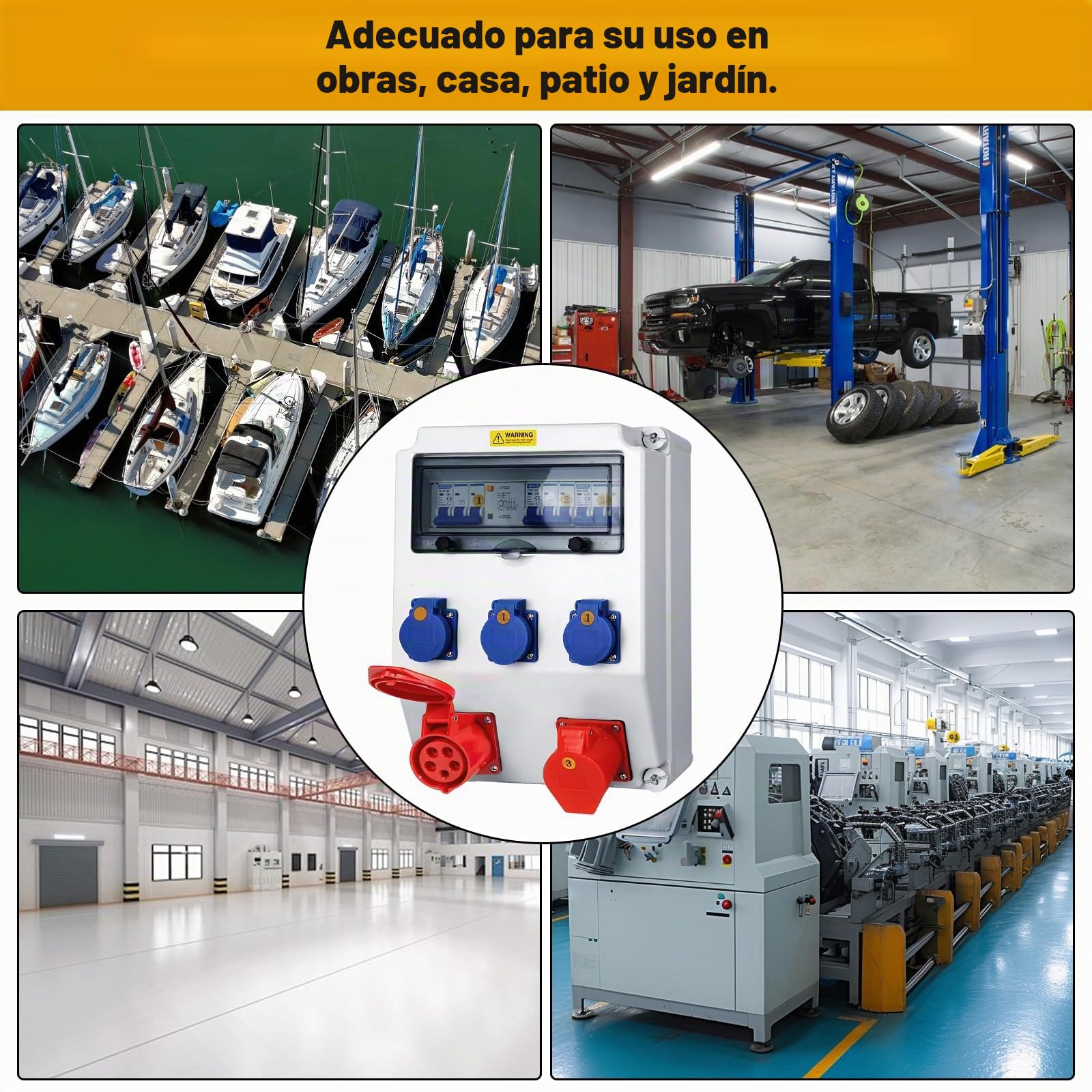 Distribuidor de Corriente para Construcción, Distribuidor de Pared para Obras con Disyuntor, 5P CEE Socket y Schuko Socket, Distribuidor de Consumo Eléctrico para Talleres y Fábricas