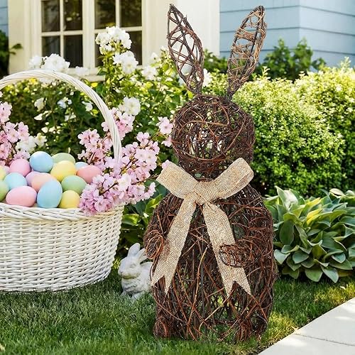Thyle 15.7 Inch Easter Wicker Bunny Decor Large Rattan Bunny