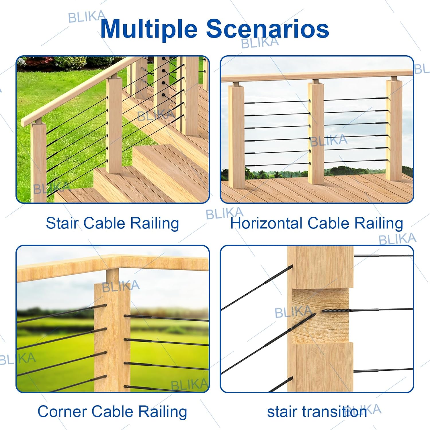 BLIKA 100 Pack T316 Stainless Steel Black Right&Left Handed Thread Swage Lag Screws for Wood Posts of 1/8" Deck Cable Railing Kit, Wire Railing Kit for Decks with Wrench, DIY Wood Baluster - Image 3