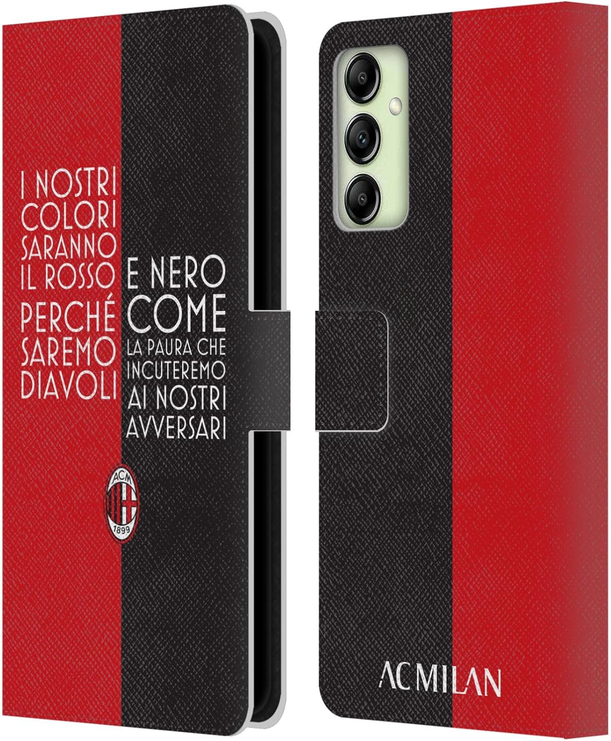 Head Case Designs Officially Licensed AC Milan Text Adults Leather Wallet Case Compatible with Samsung Galaxy A14 5G