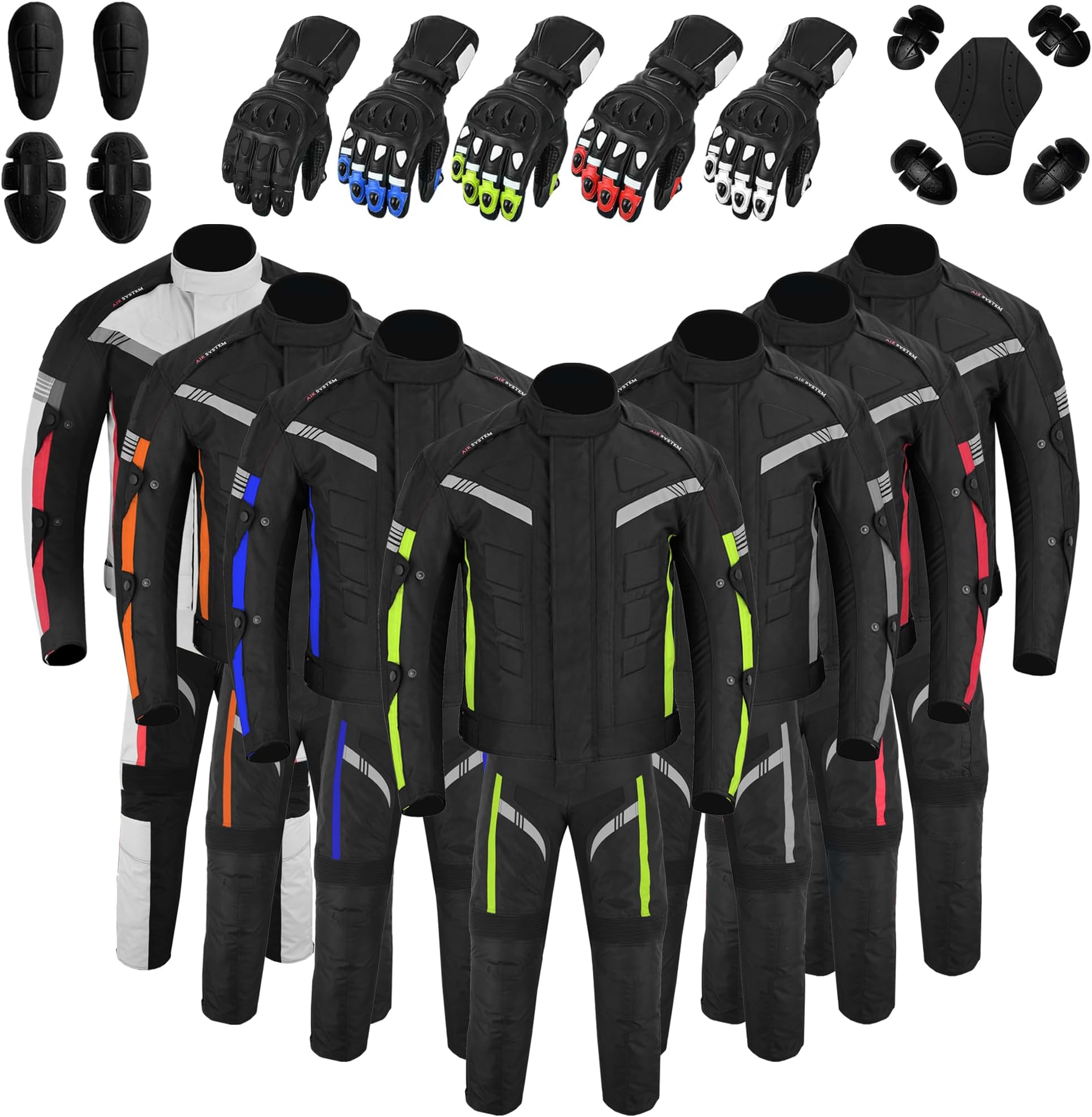 Men’s 2-Piece Motorcycle Riding Suit with Leather Gloves – Waterproof CE Armoured Jacket & Pants | All-Weather Cordura Gear