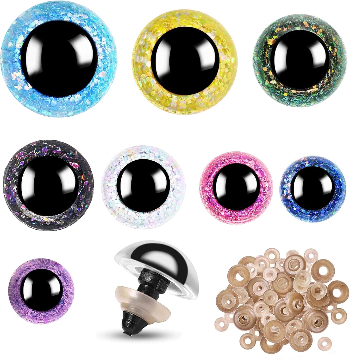 160pcs Rainbow Glitter Safety Eyes for Amigurumi Large Plastic Eye for Stuffed Animals for DIY Dolls Puppets Bear Crafts Animals Amigurumi Making Supplies(Glitter)