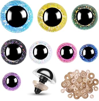 160pcs Rainbow Glitter Safety Eyes for Amigurumi Large Plastic Eye for Stuffed Animals for DIY Dolls Puppets Bear Crafts Animals Amigurumi Making SuppliesGlitter
