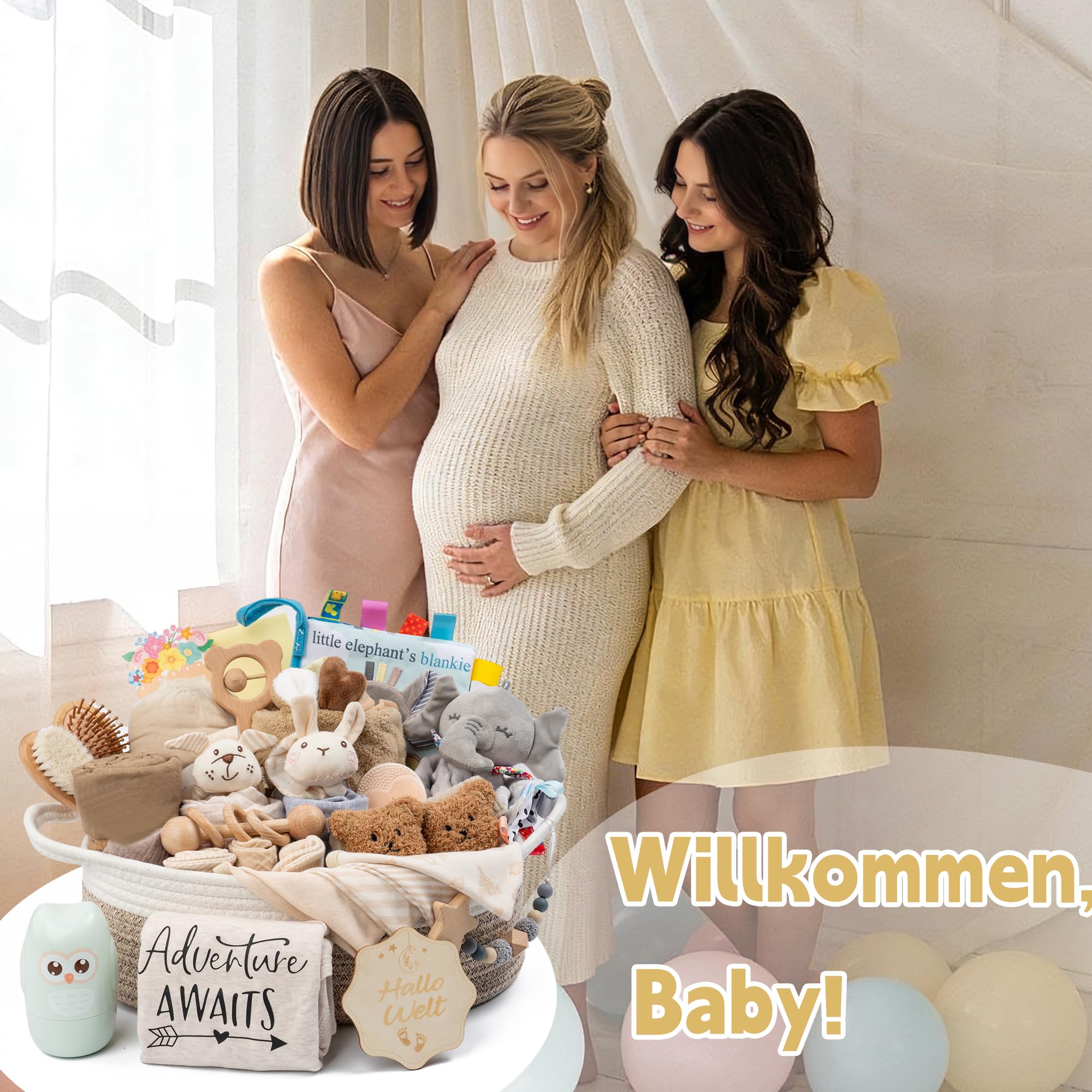 Baby Geschenk 30-teilig ideal als Neugeborenen Geschenk für Jungen & Mädel. Enthält: Kapuzenbadetuch, Baby Set, schmusetuch，Kuscheltier, Rassel, Kamm und Grußkarte (Khaki)