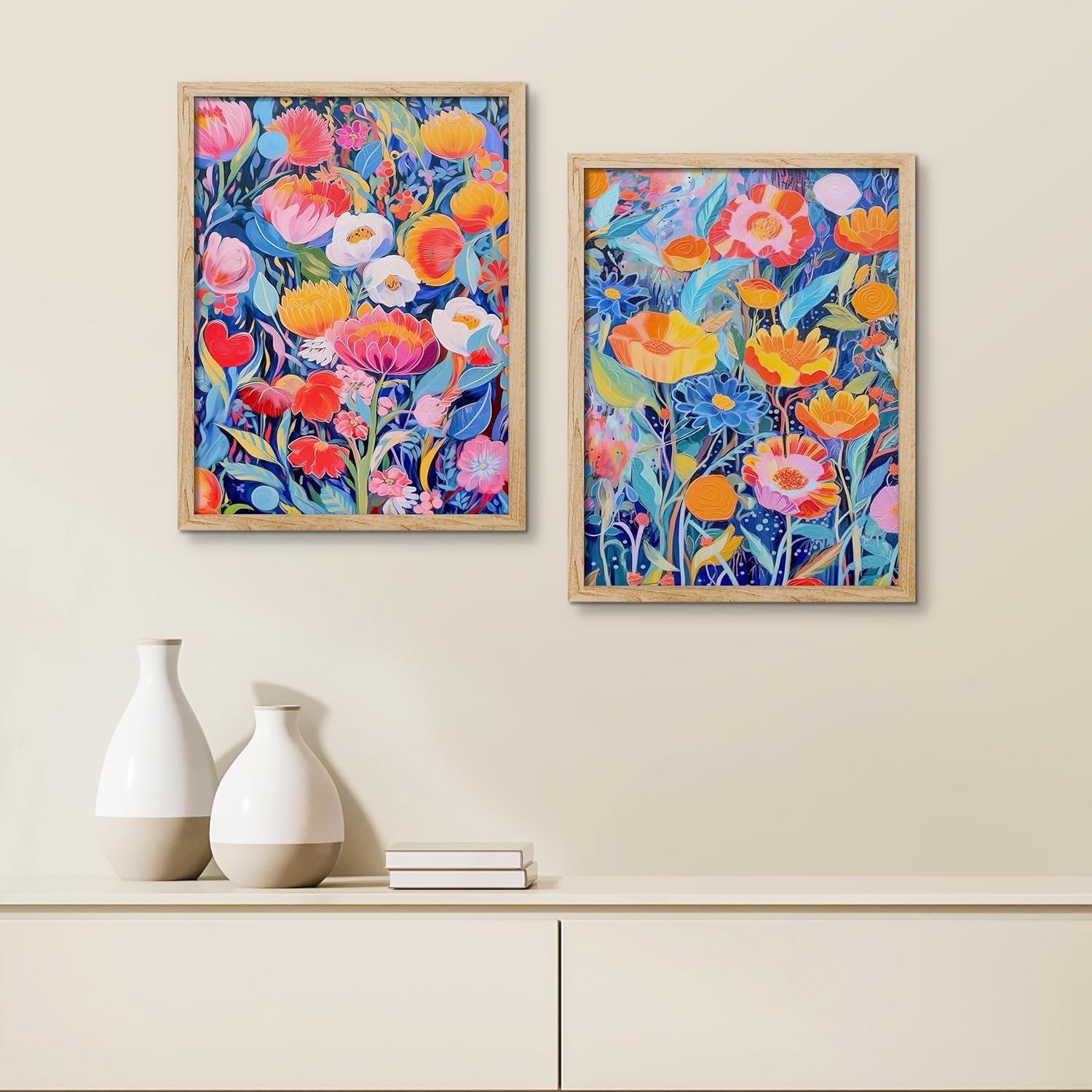 SIGNWIN Framed Set Multicolor Rainbow Wildflower Garden Wall Art, Set of 2 Floral Botanical Wall Décor Prints, Nature Wilderness Wall Décor for Living Room, Bedroom - 11"x14" Natural