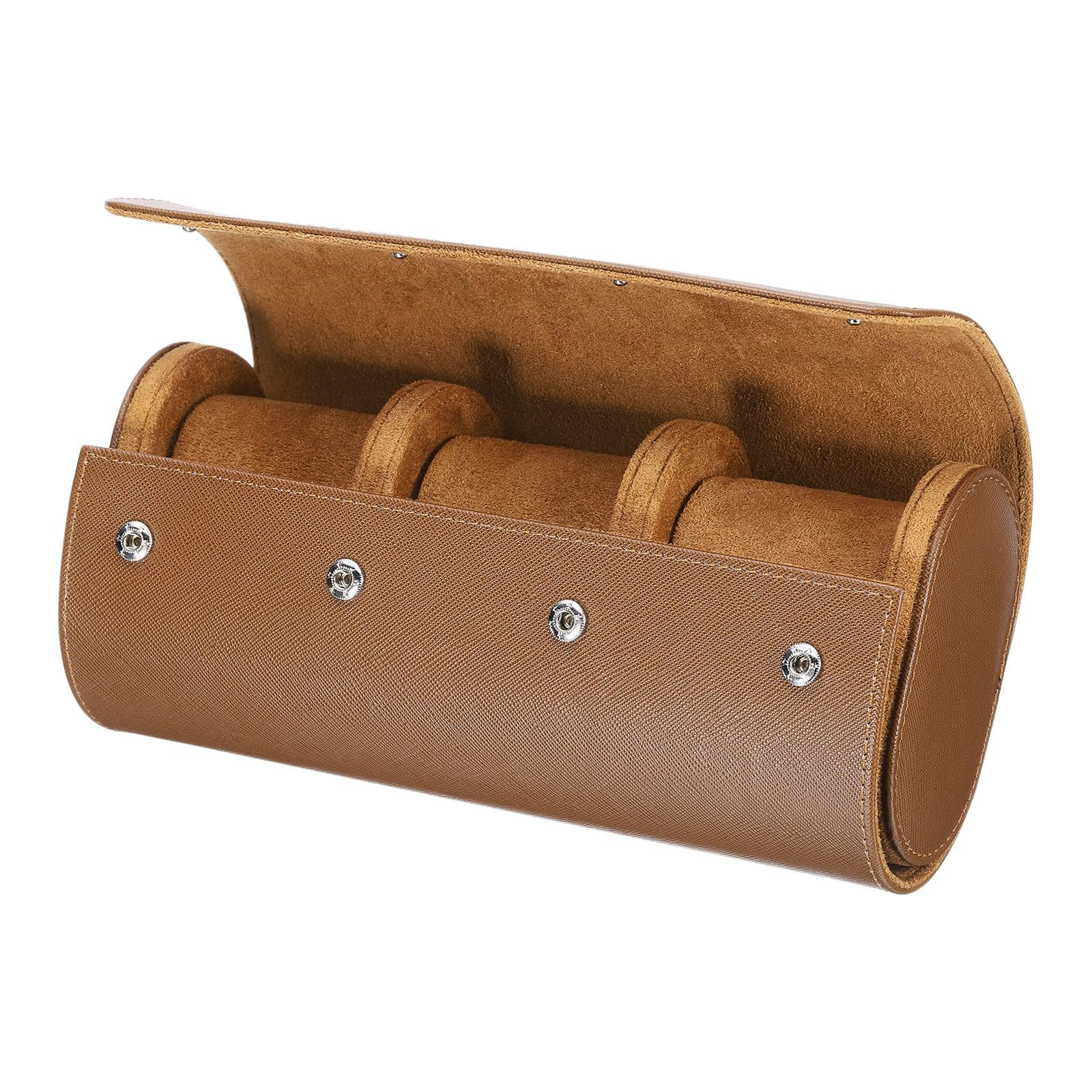 Estuche enrollable para relojes de 3 ranuras, portátil, de cuero, para hombres y mujeres, organizador de relojes con almohadillas extraíbles para viajes y exhibición, textura de grano cruzado, color