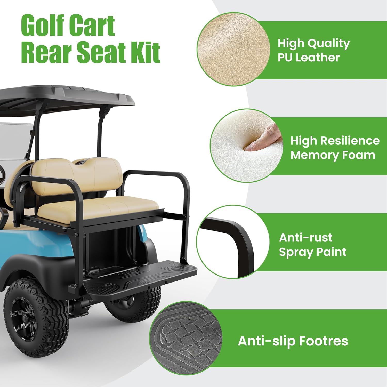 10L0L Golf Cart Rear Seat Kit for Club Car Precedent/Tempo/Onward 2004-Up | Back Flip Seat with High-Density Foam Cushions | Fold Down Rear Seat