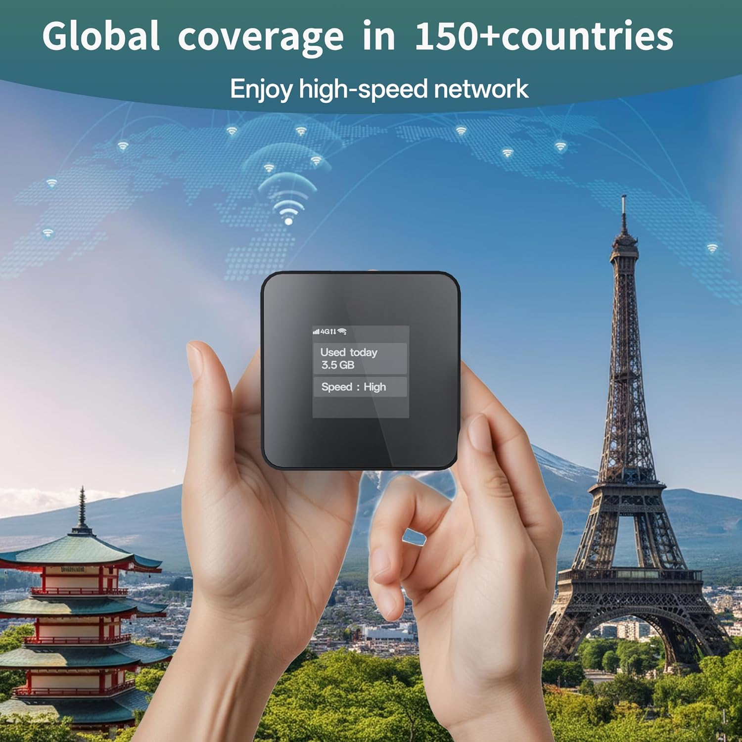 Portable WiFi Hotspot for Travel, Safe for car Truck use, Pocket WiFi Device | No SIM | Prepaid Data Multi-Carrier | Connects 16 Devices | with 10GB USA Data