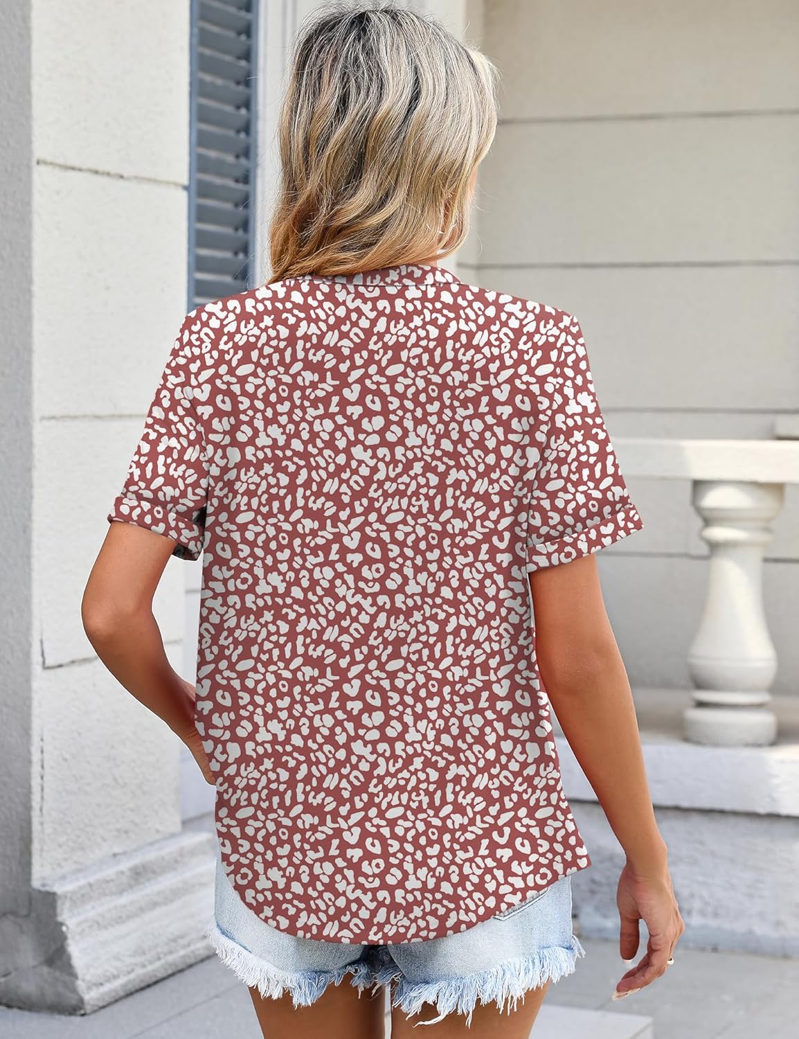 AKEWEI Womens Tops Short Sleeve Shirts for Women V Neck Business Casual Tunic Spring Fashion Clothes 2026 - Image 4