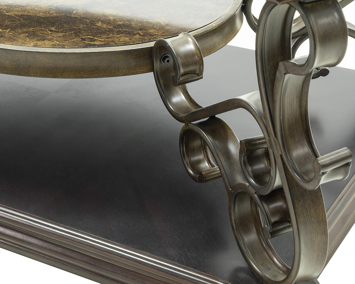 Rhomtree Glass Top Coffee Table with Powder Coat Finish Metal Legs Traditional Coffee Table for Living Room, Living Room Table with Storage Shelf and Metal Frame, Easy Assembly