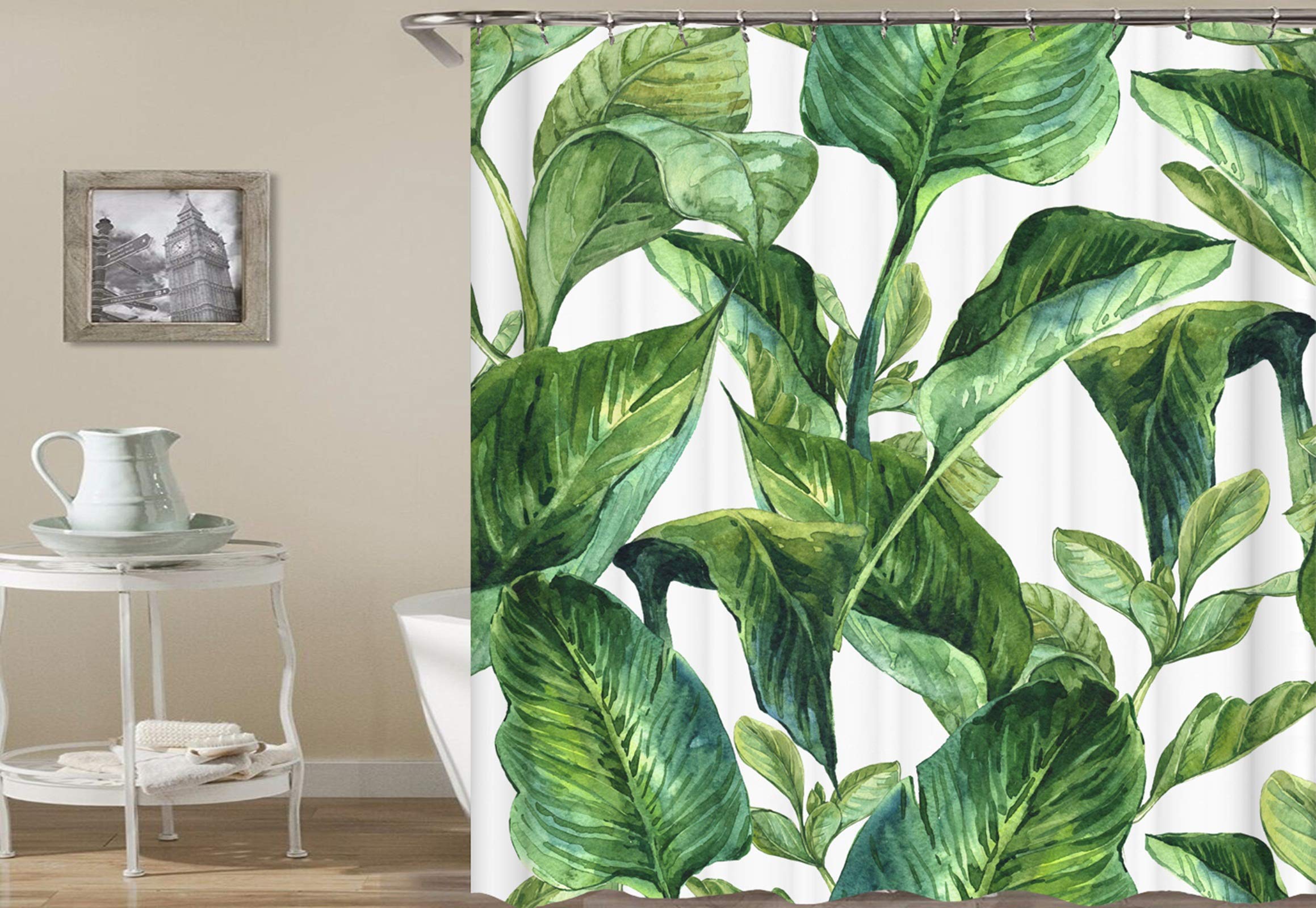 KnSam Zasłona prysznicowa przeciw pleśni, wodoszczelna, do łazienki, białe tło, 100% poliester, w zestawie 12 pierścieni, 120 x 180 cm