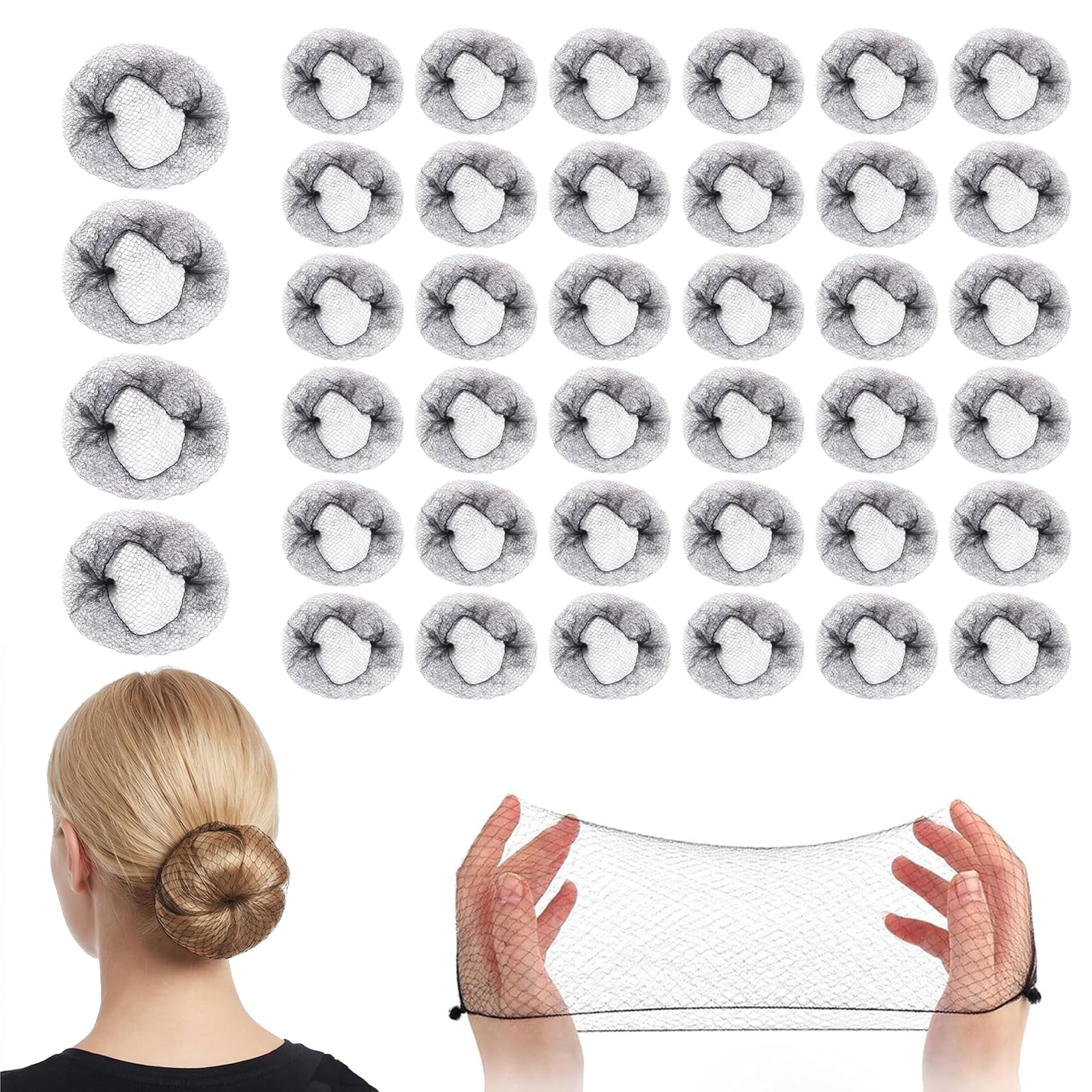 Uoxmiy Women's Black 40Pcs Hair Net With Elasticated Edges Hair Nets For Buns 50Cm/20Inch Comfortable Bun Net, Invisible Keeping Haires Neat For Men