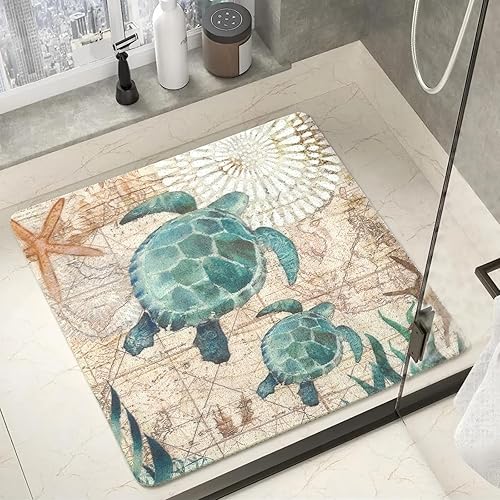 Tapetes de ducha de tortuga marina para ducha interior, tapete de baño cuadrado antideslizante, bonito tapete de ducha para suelo de baño, tapete de