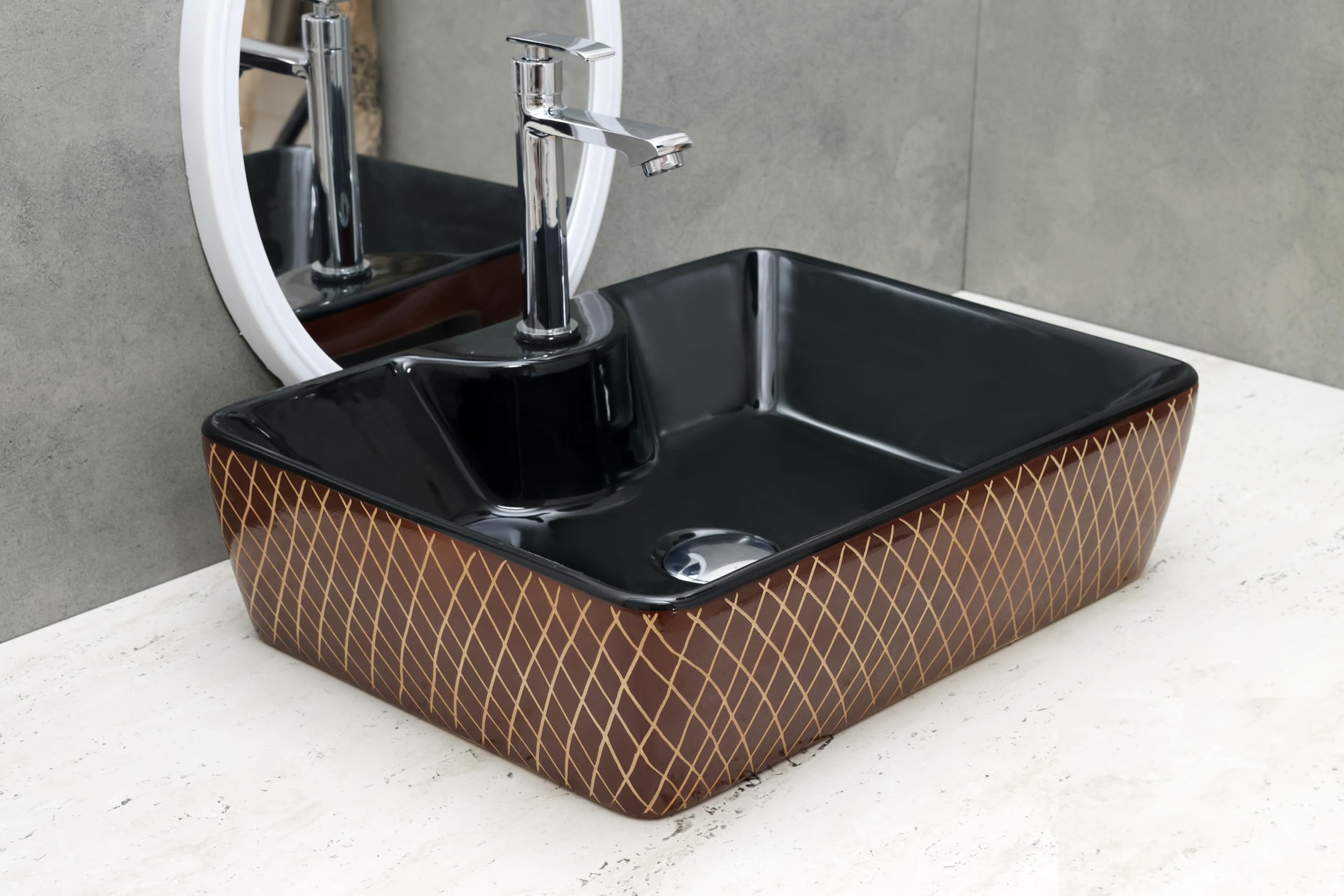 HISRE Ceramic Table Top Vessel Sink Wash Basin Oval Shape Over Counter Wash Basin For Bathrooms & Living Room 19 X 14 X 5 Inch (Style - 8) RT604, photo 2 of 4