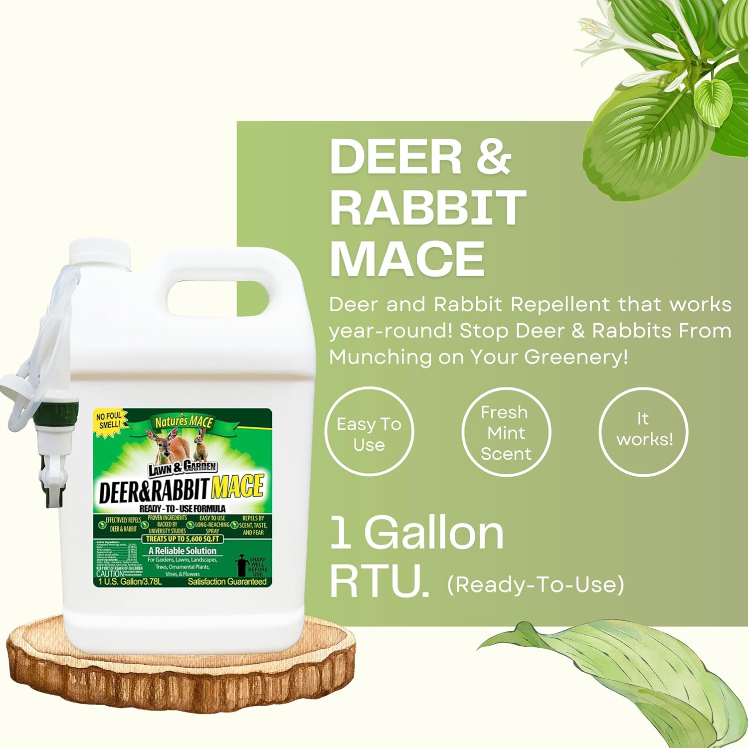 Nature’s MACE Deer and Rabbit Mace, Deer Repellent Spray, 1 Gallon, Deer Repellent for Plants, Flowers, Lawns, & Gardens, Deer Deterrent, All-Season Protection, Protect Plants Fast, Pet & Plant Safe
