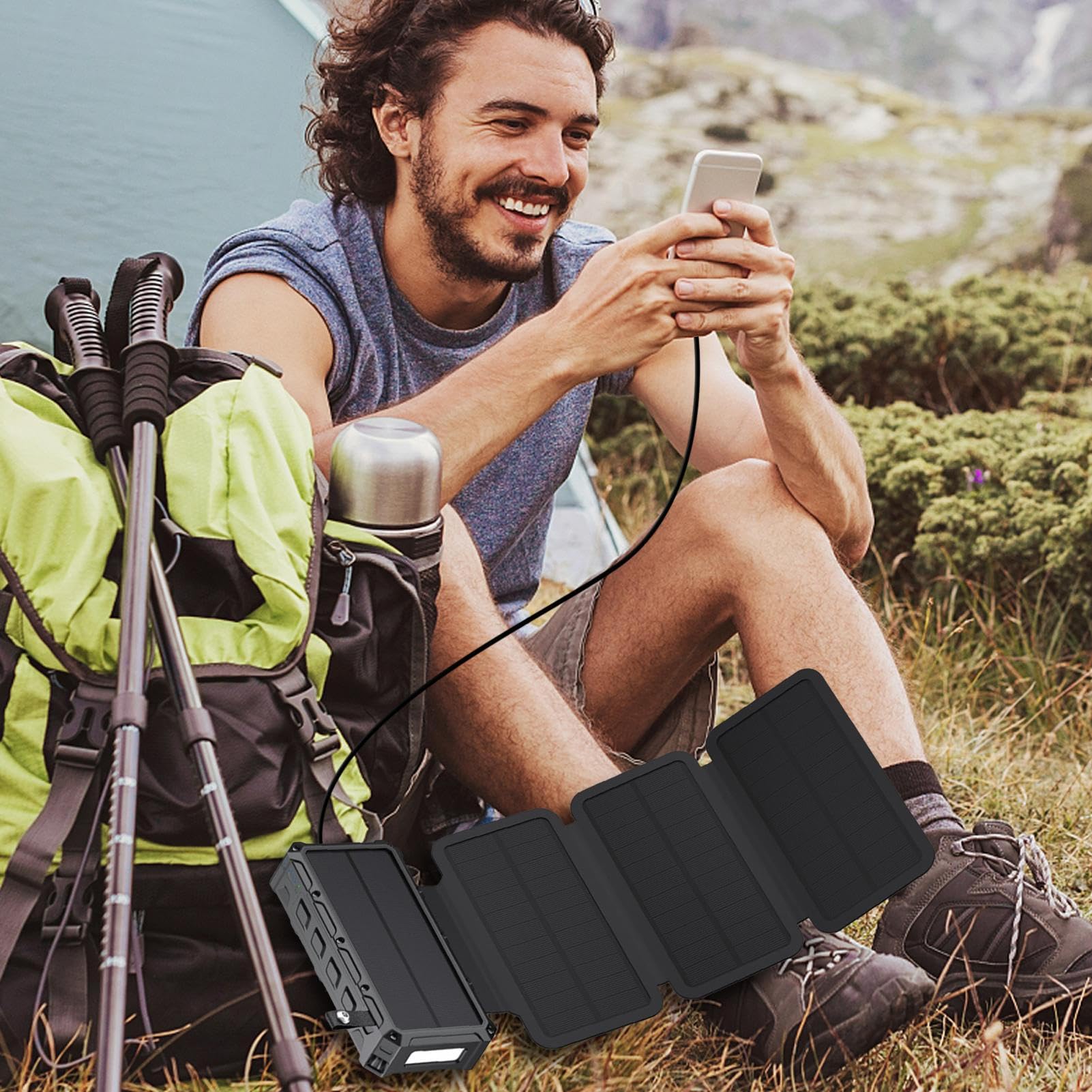 Batería Externa Solar Alarma, Brújula, Luz LED E Inalámbrico Integrados