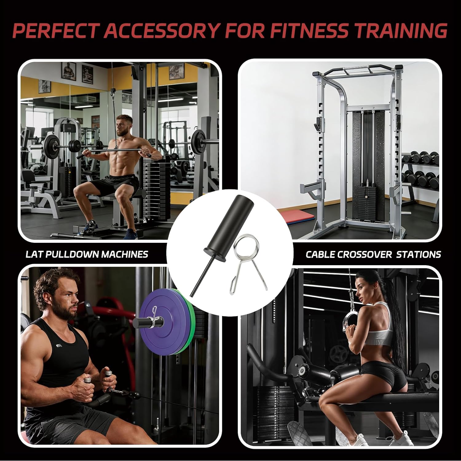 CAELUM 2Pcs Weight Stack Pin Extender with Spring Clip Collar, Gym Pins for Weight Stack Machine, Strength Training Equipment Attachments for Cable Machine and Home Gym