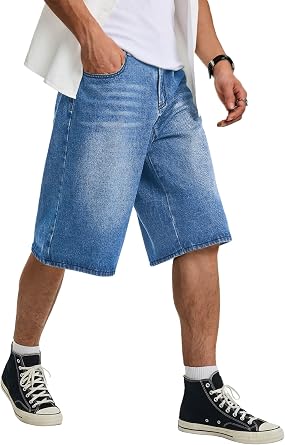 JMIERR Mens A-Line Baggy Jeans Shorts Wide Leg Casual Loose Fit Y2K Streetwear Denim Shorts