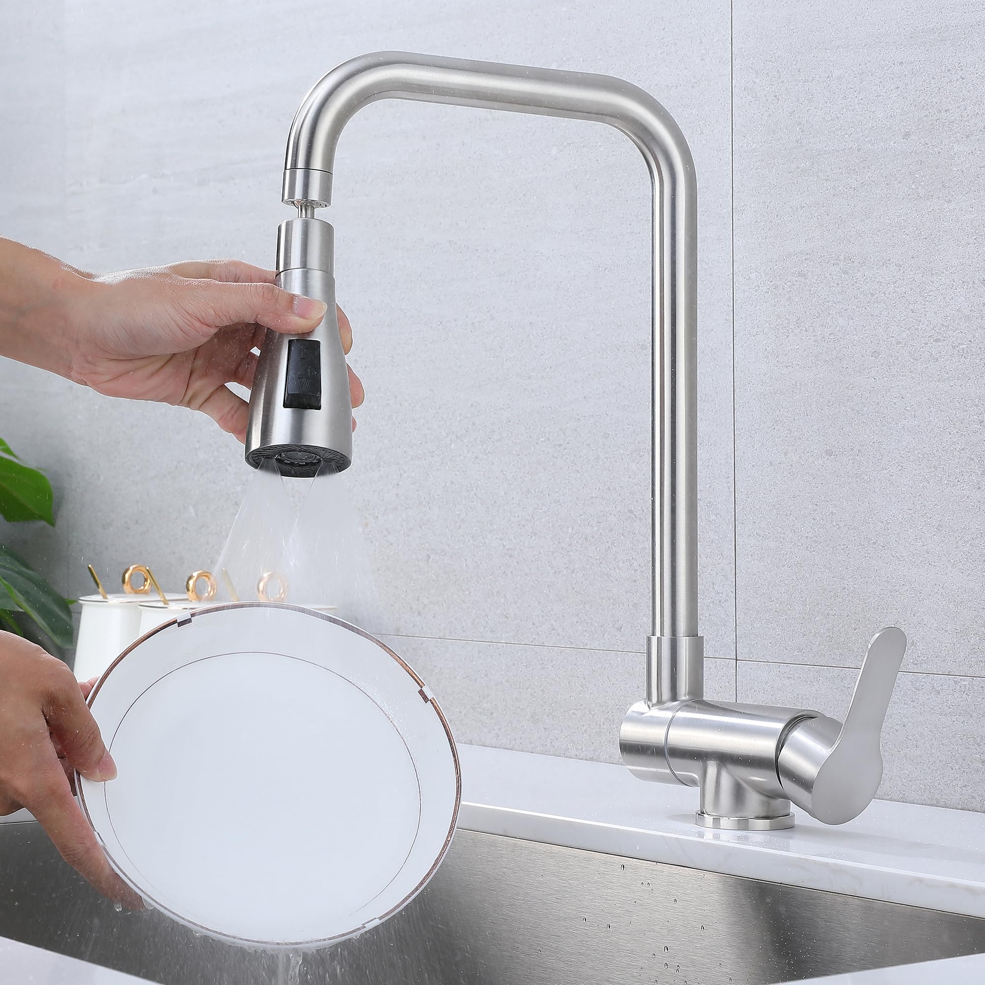 Rubinetto Cucina Abbattibile Sottofinestra,rubinetto Cucina Pieghevole 3 Modalità Di Scarico Dell'acqua,miscelatore Sottofinestra Cucina Rubinetti Da Cucina Acciaio Inox 304 (Spazzolato)