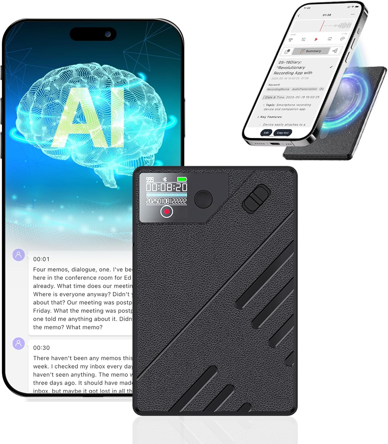 AI Voice Recorder, Note Voice Recorder Accuracy Transcribe Smart Summarize & Simultaneous Translation, Support 140 Languages, App Control, AI Audio Recorder for Calls, Meetings, Lectures