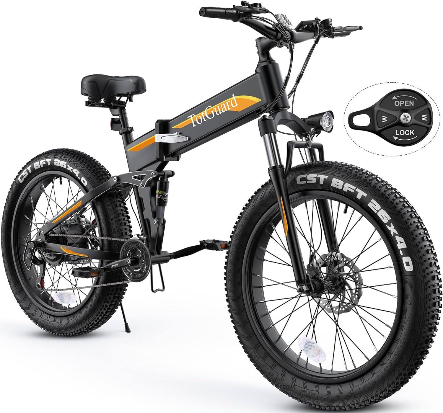 TotGuard Electric Bike,26" x4.0 Fat Tire Electric Bike with 1000W Peak Motor,48V 10.4Ah Removable Battery, 21.6MPH Foldable Mountain Ebike, Dual Shock Absorbers,21 Speed, SGS Certified to UL 2849