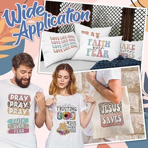 Miniatura 7 de AnyDesign - 20 hojas de vinilo de transferencia de calor de Jesús, varios parches para planchar de Pascua, vinilo colorido impreso HTV adhesivo para