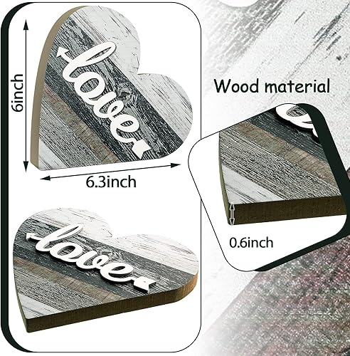 Miniatura 10 de Jetec 2 letreros de madera rústica para el hogar, casa de campo, con forma de corazón, centro de mesa, decoración del día de San Valentín para el