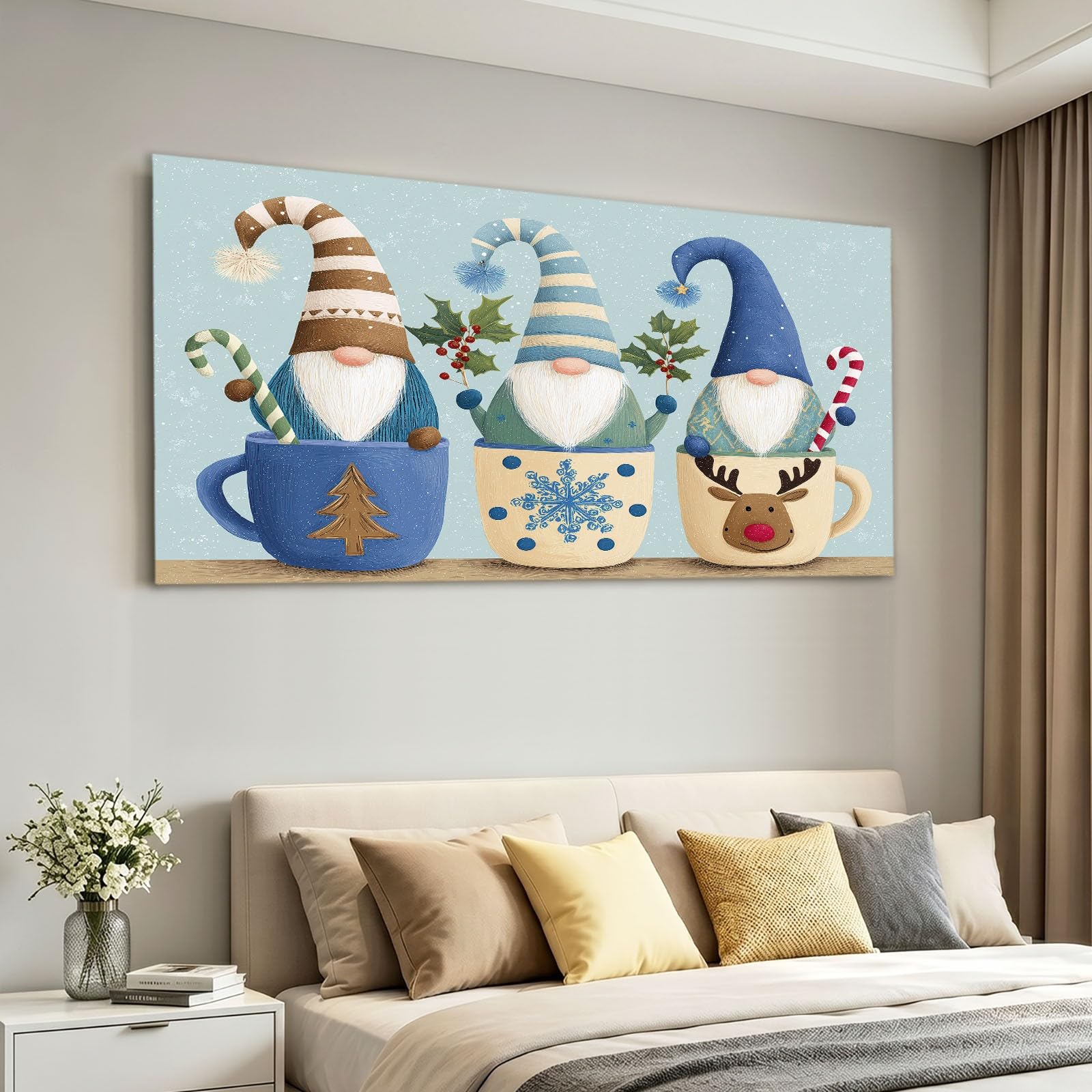 Tableau Decoration Murale Salon, Decoration Maison Impression sur Toile Naturelle Gnomes de Noël, Décoration Fête Festive Decoration Murale pour Bureau Salle Chambre 120L x 60W cm