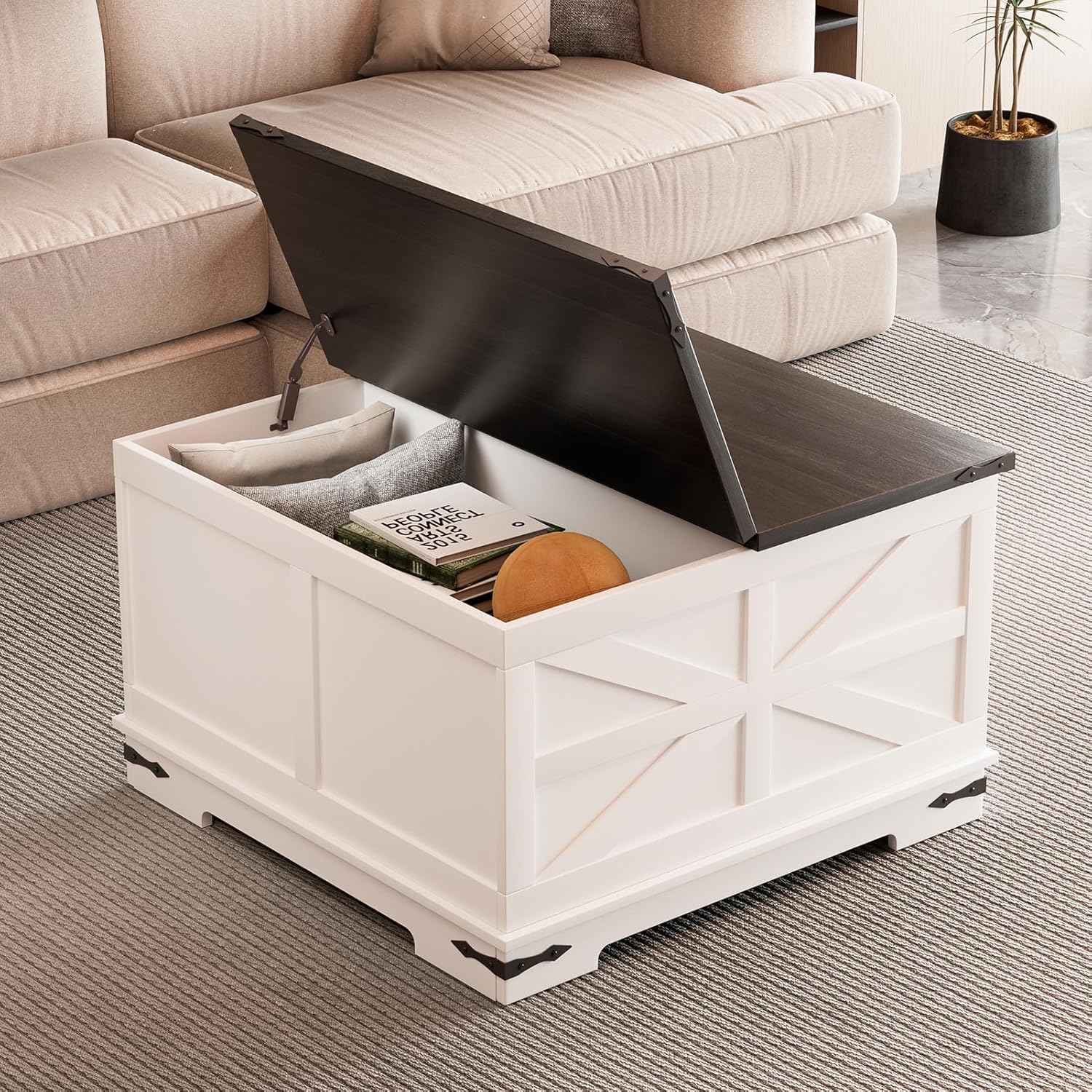 Coffee table with hidden storage open