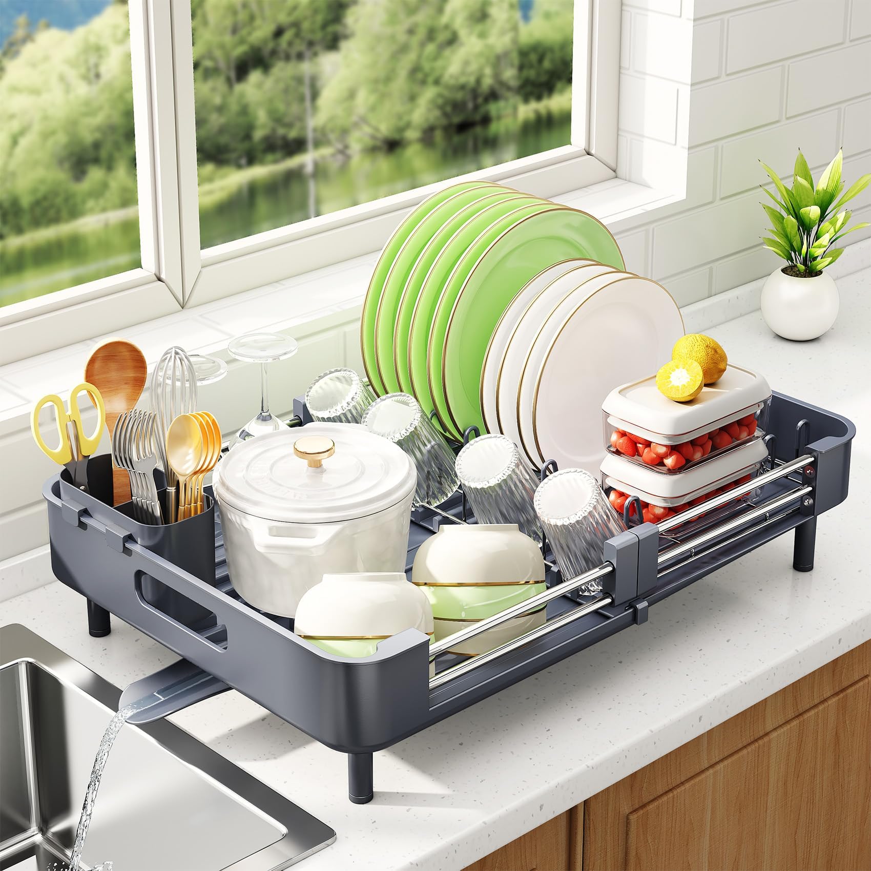 Drain Rack Set SAYZH Dish Drainer Rack, Kitchen Dish Drying Rack, Expandable(33.5 CM ...