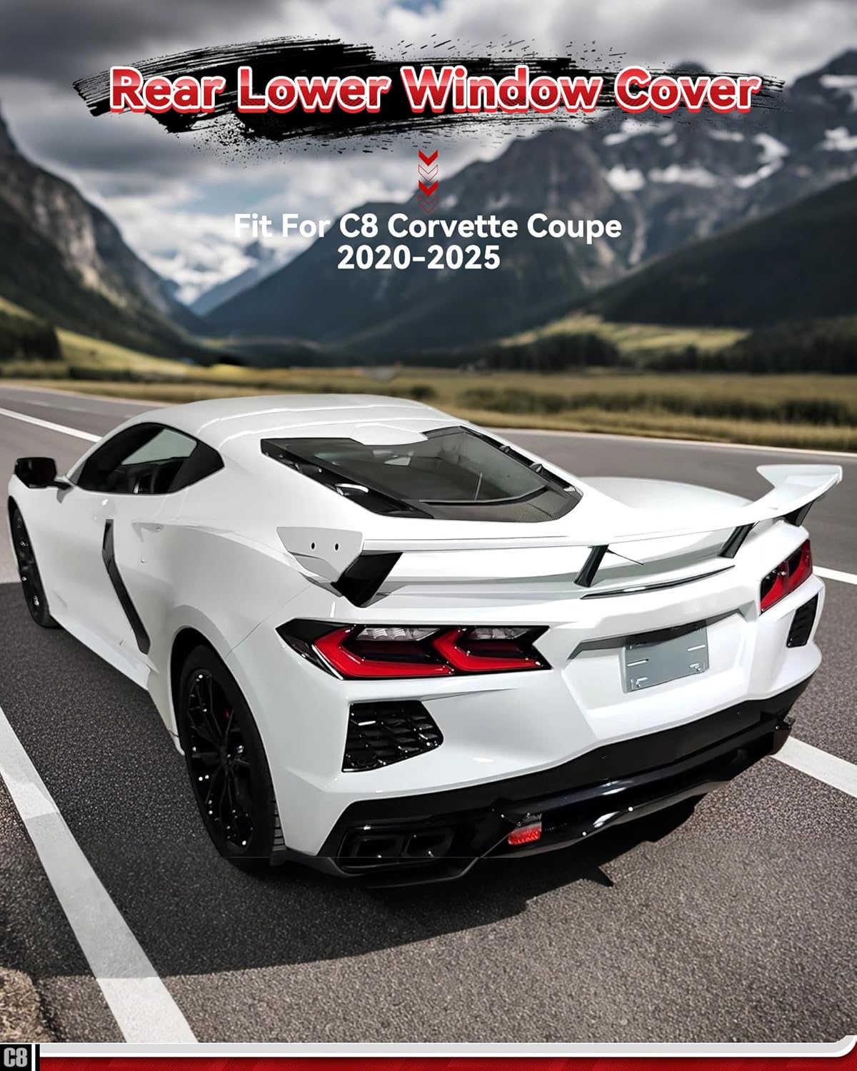 Carbon Fiber Rear Lower Window Trim Hatch Vent Cover Fit for Corvette C8 Coupe 2020-2025 Rear Vented Glass Cover Carbon Fiber Center Hatch Trim Accessories