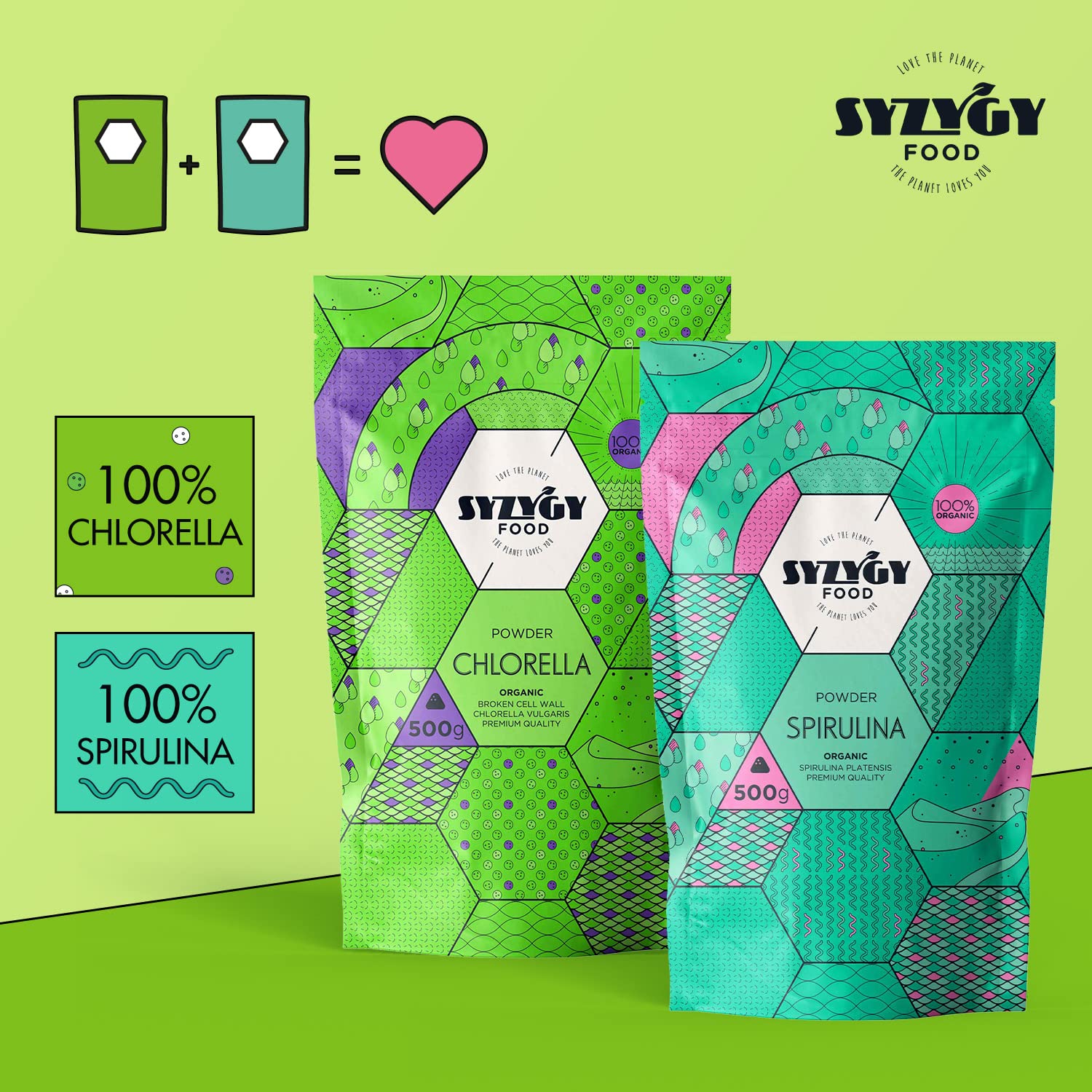 SYZYGY FOOD - Chlorella en Poudre Certifiée Bio - 500g - Chlorella 100% BIO - Paroi Cellulaire Brisée - Détox - Vegan - Protéines Végétales - Satiétant - B12 - Vitamines - Minéraux